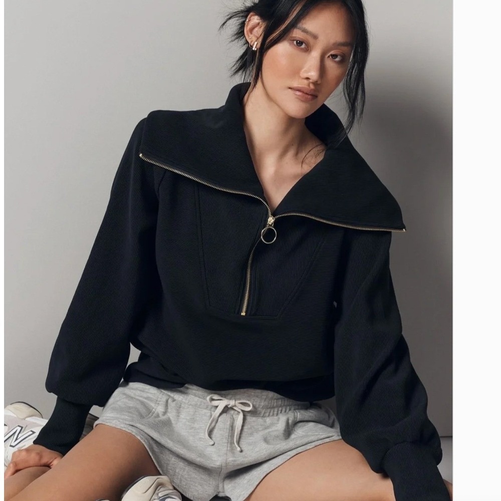 Varley Vine Half-Zip Pullover Charcoal Black Ribbed‎ Oversized Collar XS